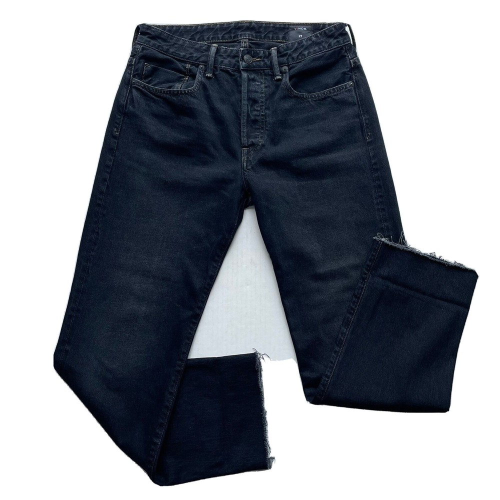 Vince Women's Black Denim Jeans Sz 27 High Waist Button Fly Cropped Ankke Jeans